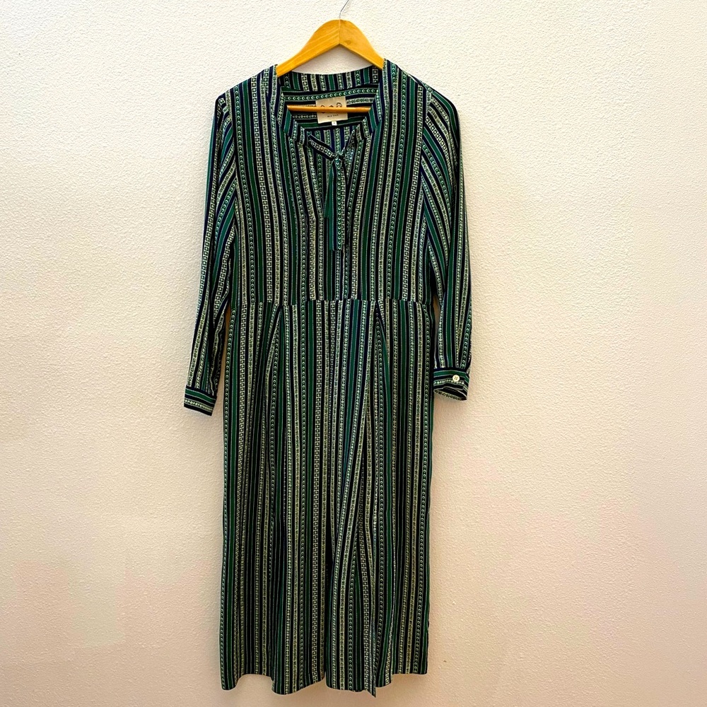 SEA NEW YORK green silk striped midi dress
